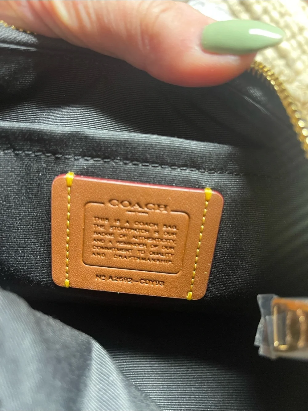 Coach Black Pebbled Leather Tag Charm with Gold-Tone Accent
